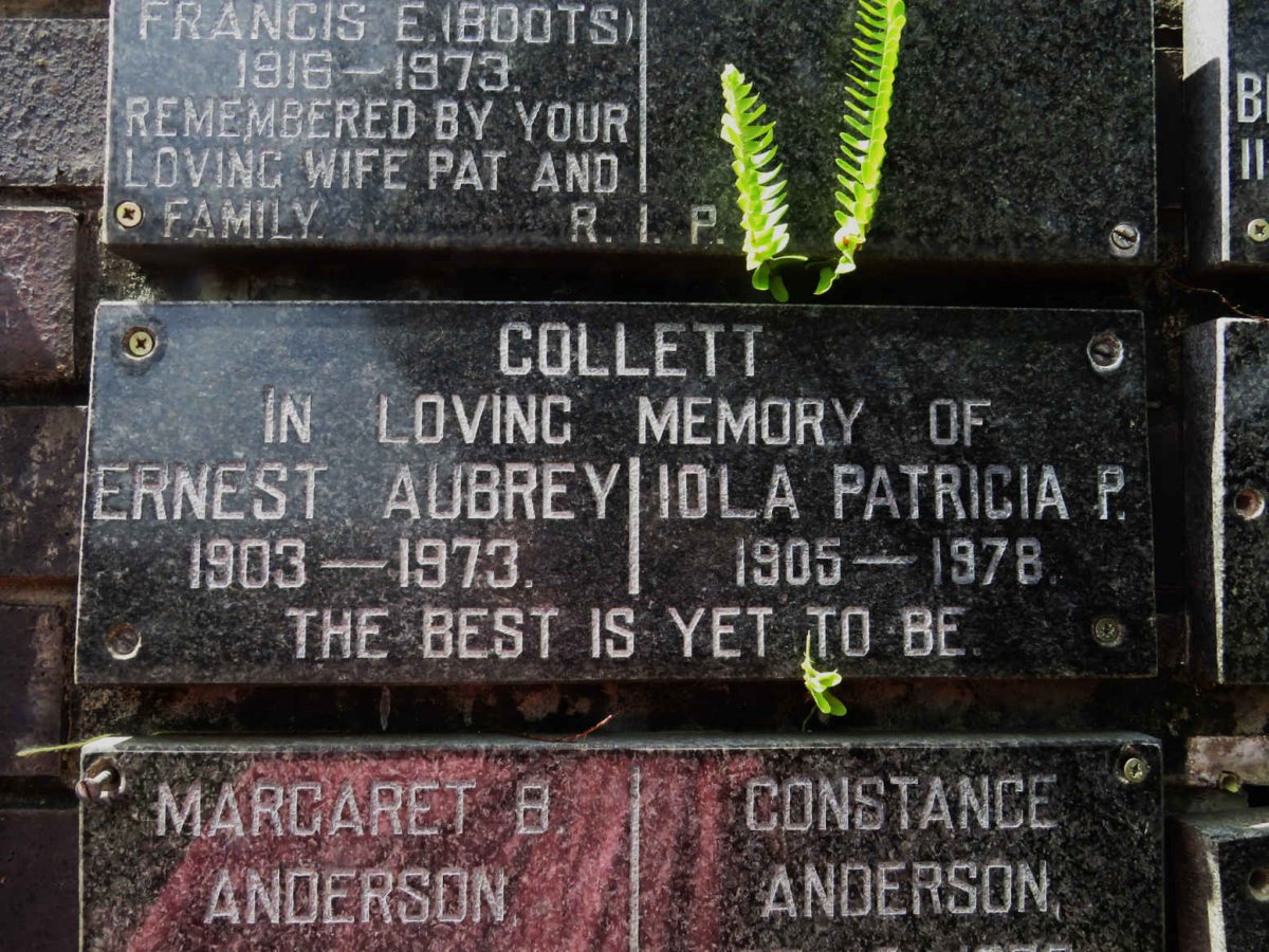 COLLETT Ernest Aubrey 1903-1973 &amp; Iola Patricia P. 1905-1978