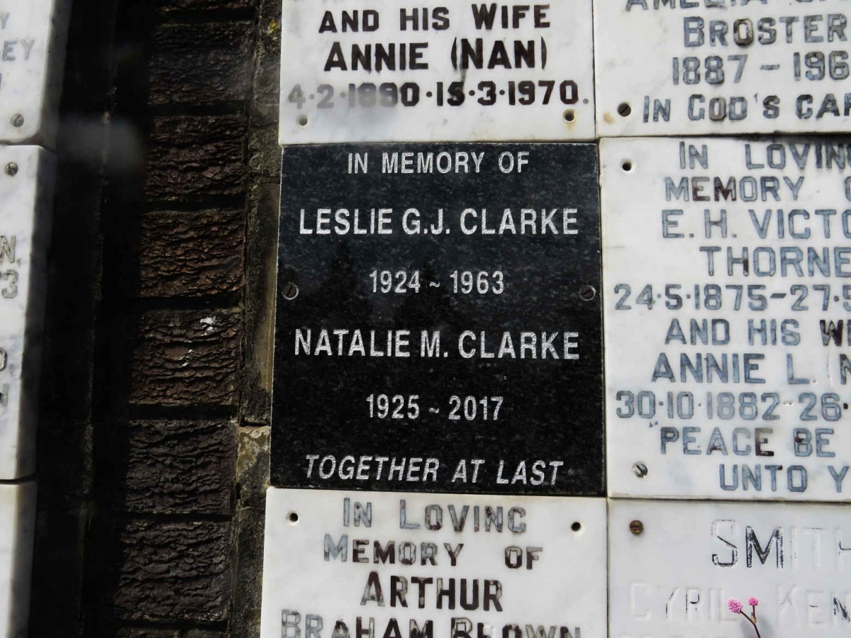 CLARKE Leslie G.J. 1924-1963  &amp; Natalie M. 1925-2017