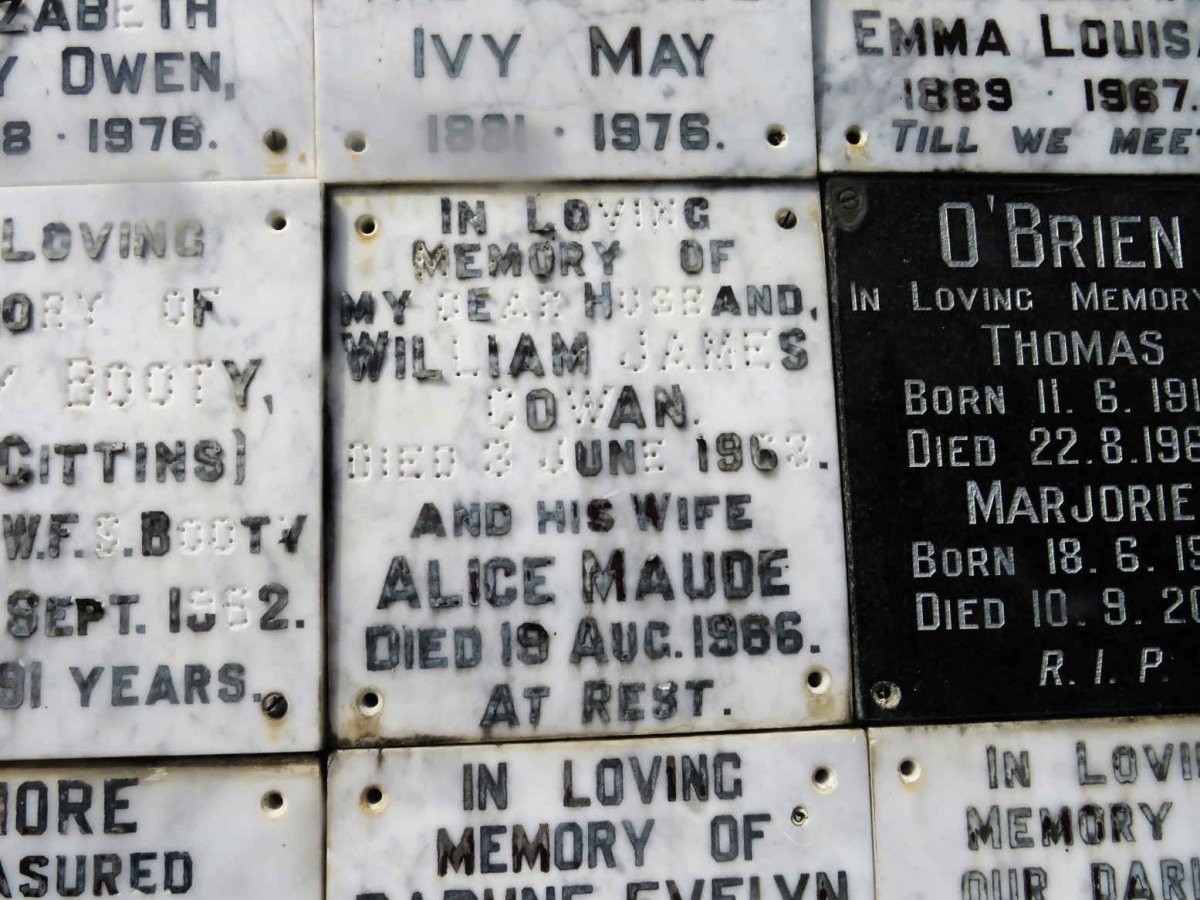 COWAN William James -1963 &amp; Alice Maude -1986
