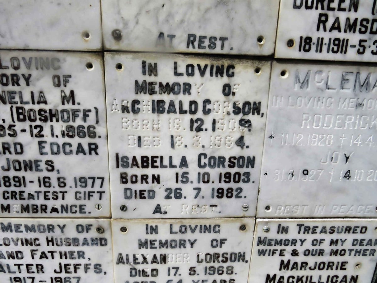 CORSON Archibald 1900-1964 &amp; Isabella 1903-1982
