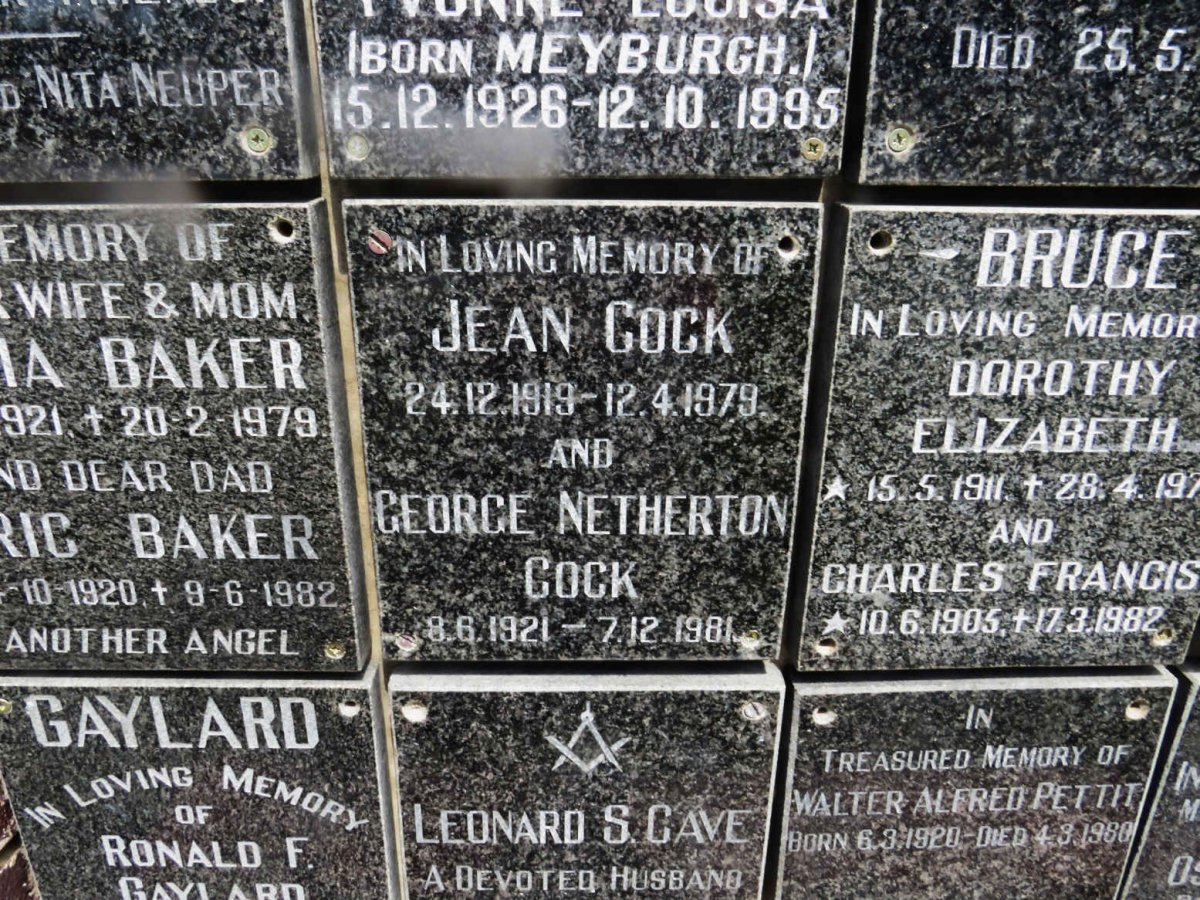 COCK George Netherton 1921-1981 &amp; Jean 1919-1979