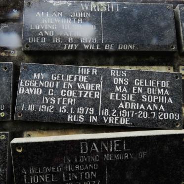 COETZER David C. 1912-1979 &amp; Elsie Sophia Adriaana 1917-2009