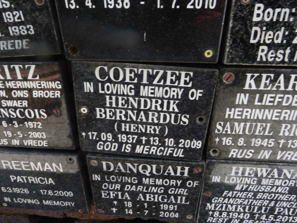 COETZEE Hendrik Bernardus 1937-2009