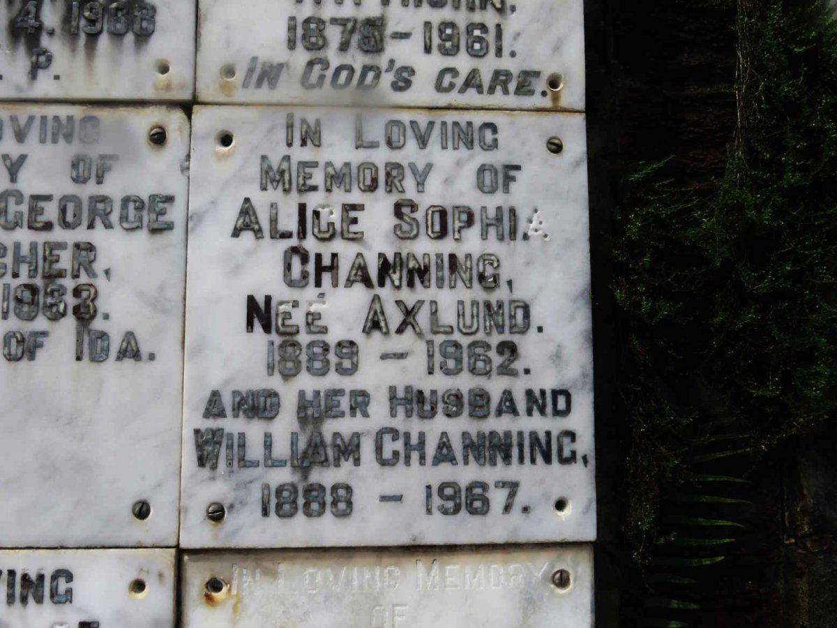 CHANNING William 1888-1967 &amp; Alice Sophia AXLUND 1889-1962