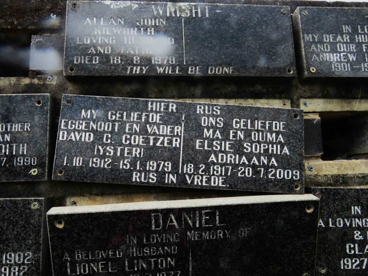 COETZER David C. 1912-1979 &amp; Elsie Sophia Adriaana 1917-2009