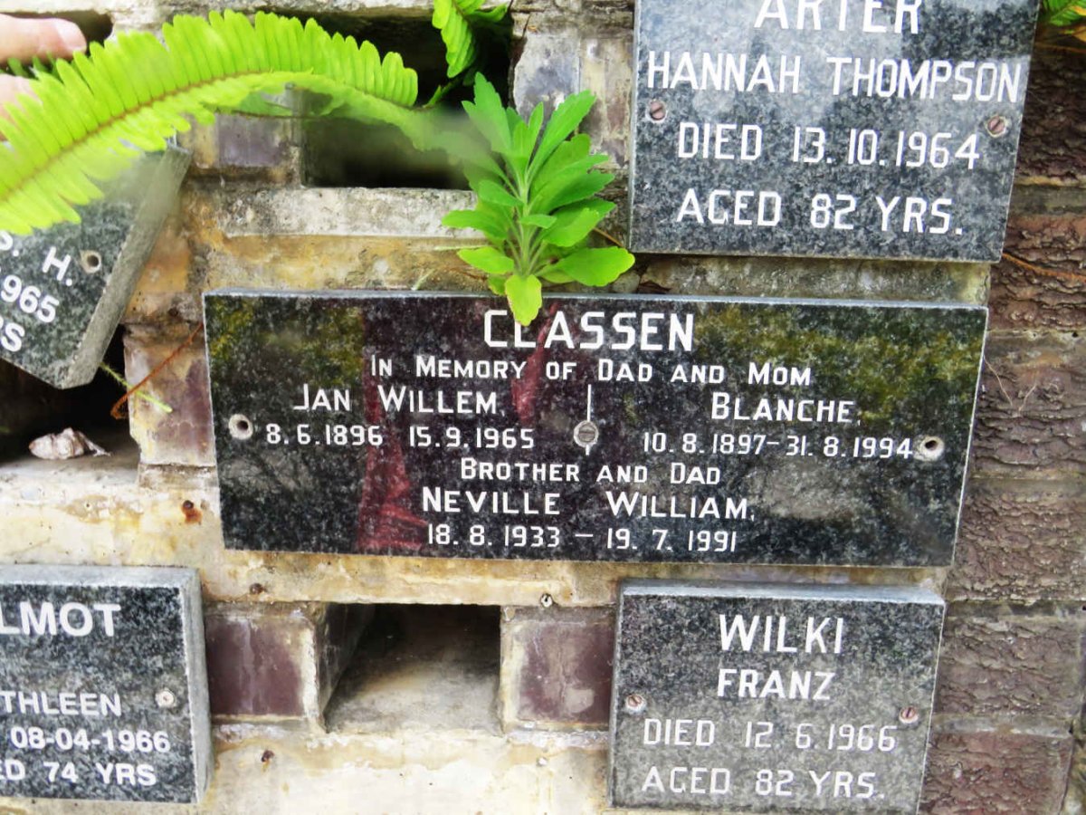 CLASSEN Jan Willem 1896-1965 &amp; Blanche 1897-1994 :: CLASSEN Neville William 1933-1991