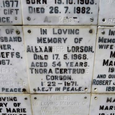 CORSON Alexander -1968 &amp; Thora Gertrude 1922-1971