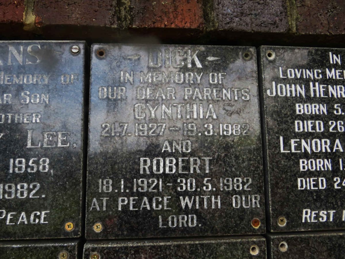 DICK Robert 1921-1982 &amp; Cynthia 1927-1982