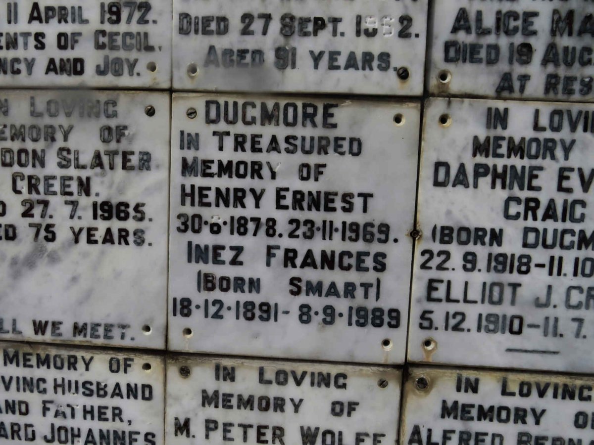 DUGMORE Henry Ernest 1878-1969 &amp; Inez Frances SMART 1891-1989