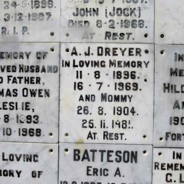 DREYER A.J. 1896-1969 &amp; ? 1904-1981
