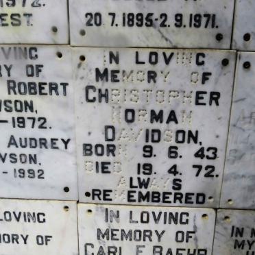 DAVIDSON Christopher Norman 1943-1972