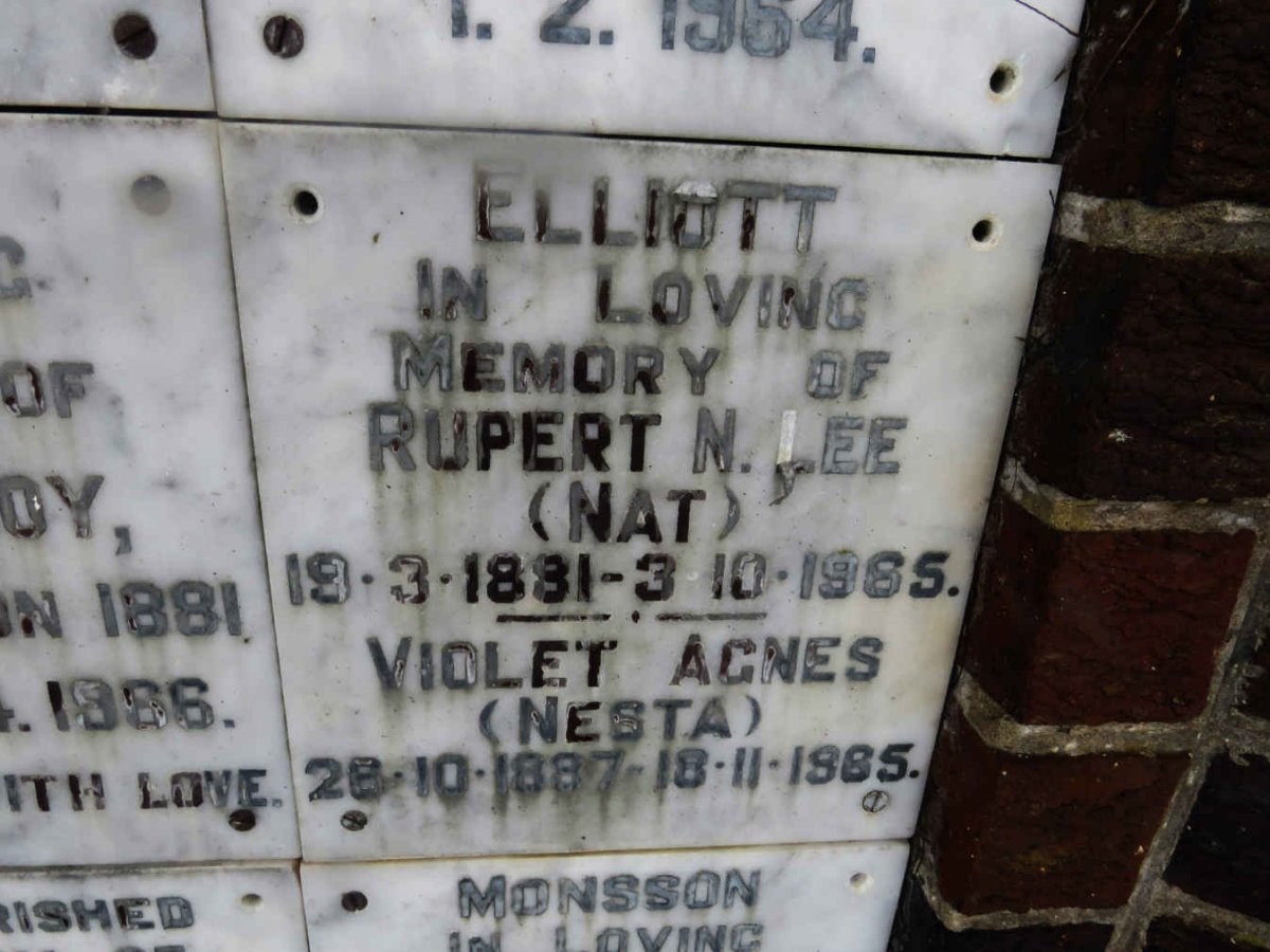 ELLIOTT Rupert N. Lee 1881-1965 &amp; Violet Agnes 1887-1965