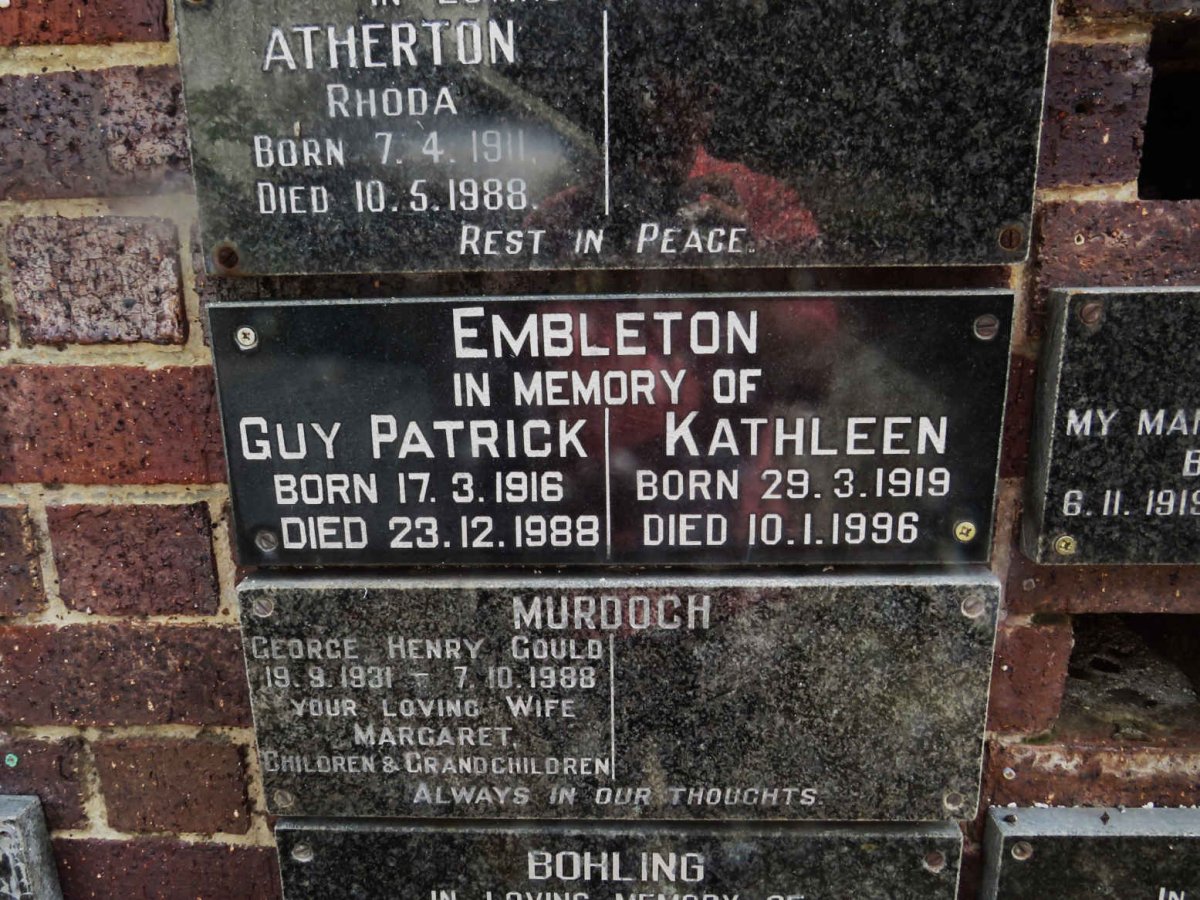 EMBLETON Guy Patrick 1916-1988 &amp; Kathleen 1919-1996