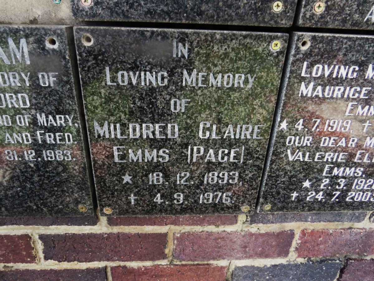 EMMS Mildred Claire nee PAGE 1893-1976