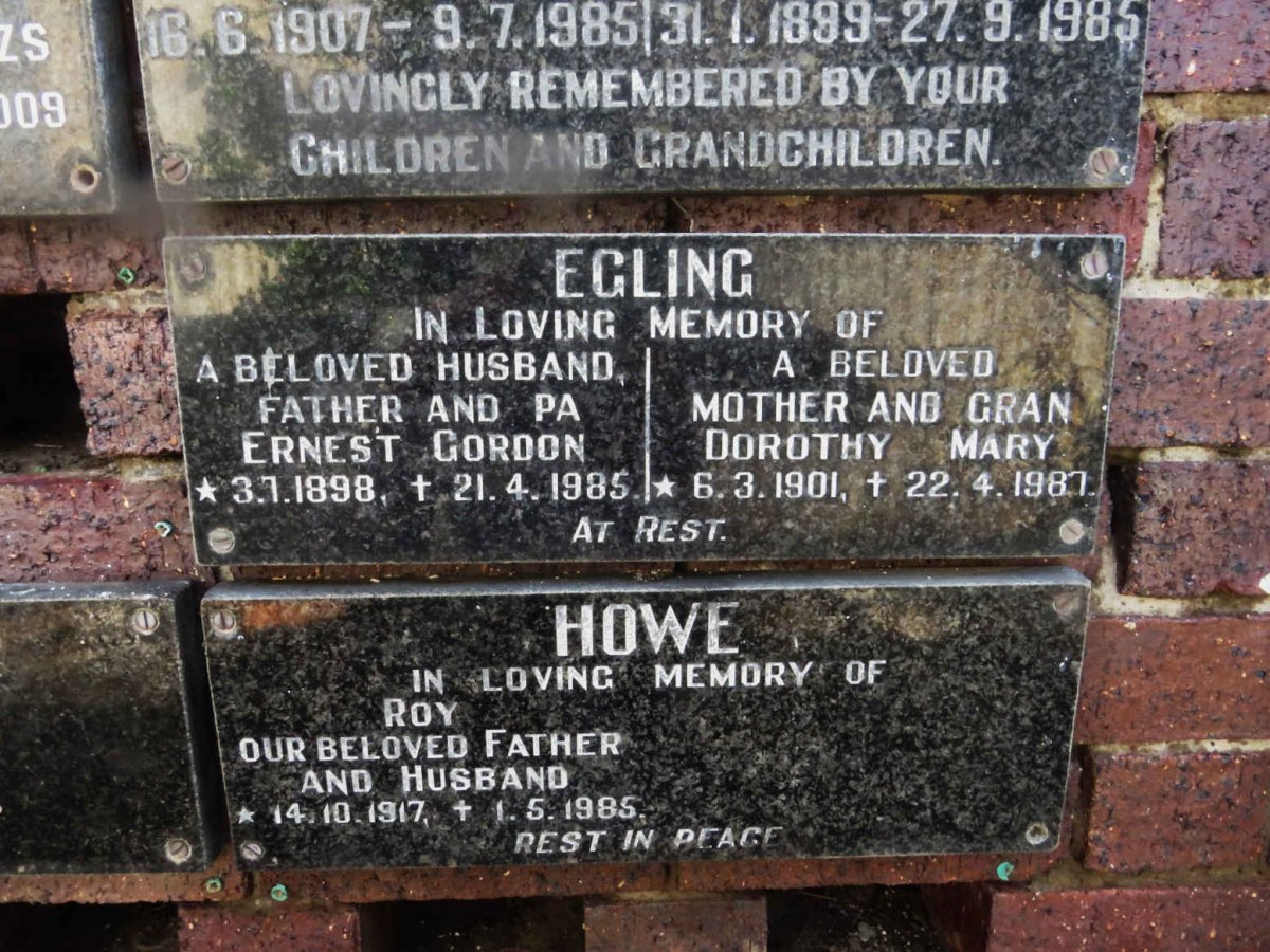 EGLING Ernest Gordon 1898-1985 &amp; Dorothy Mary 1901-1987