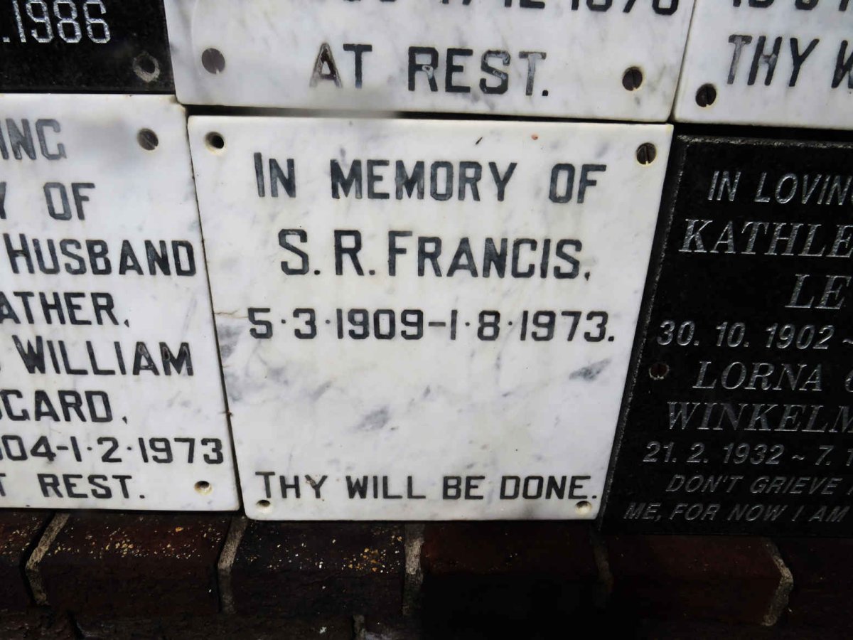 FRANCIS S.R. 1909-1973