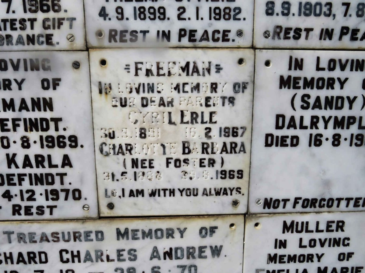 FREEMAN Cyril Erle 1891-1967 &amp; Charlotte Barbara FOSTER 1888-1969