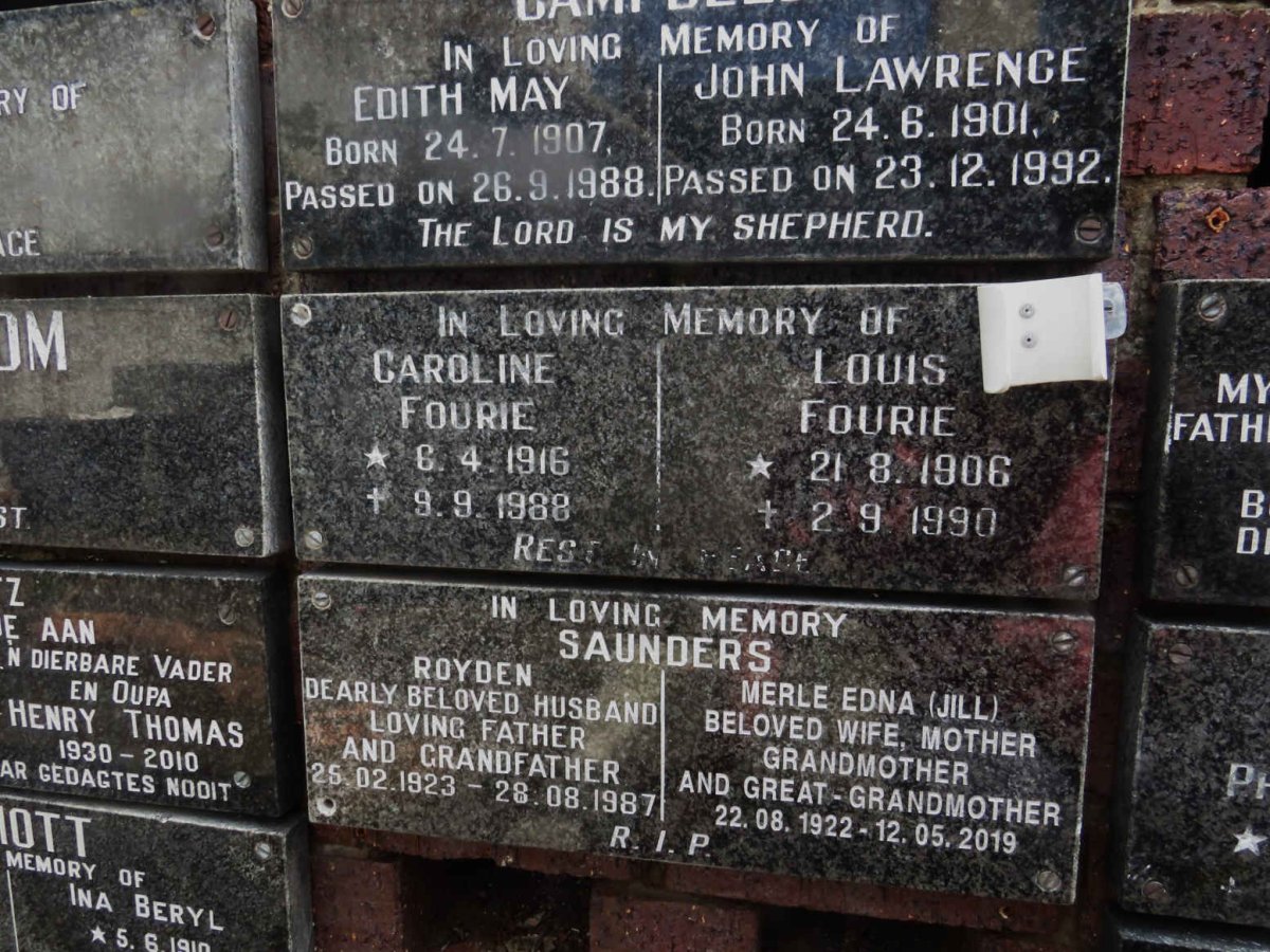 FOURIE Louis 1906-1990 &amp; Caroline 1916-1988