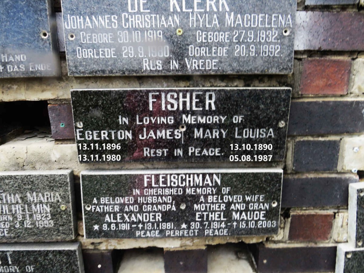 FISHER Egerton James 1896-1980 &amp; Mary Louisa 1890-1987