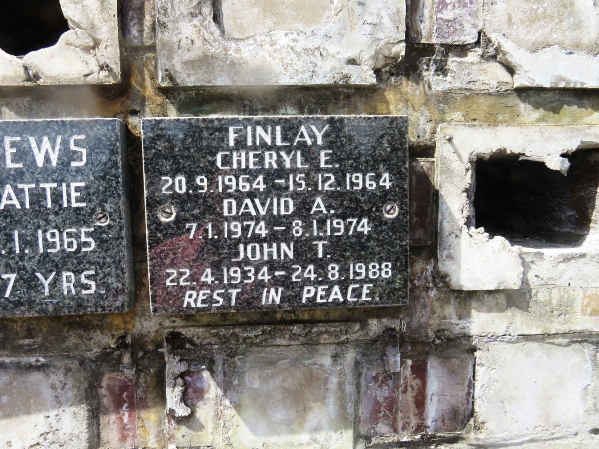 FINLAY John T. 1934-1988 :: FINLAY Cheryl E. 1964-1964 :: FINLAY David A. 1974-1974