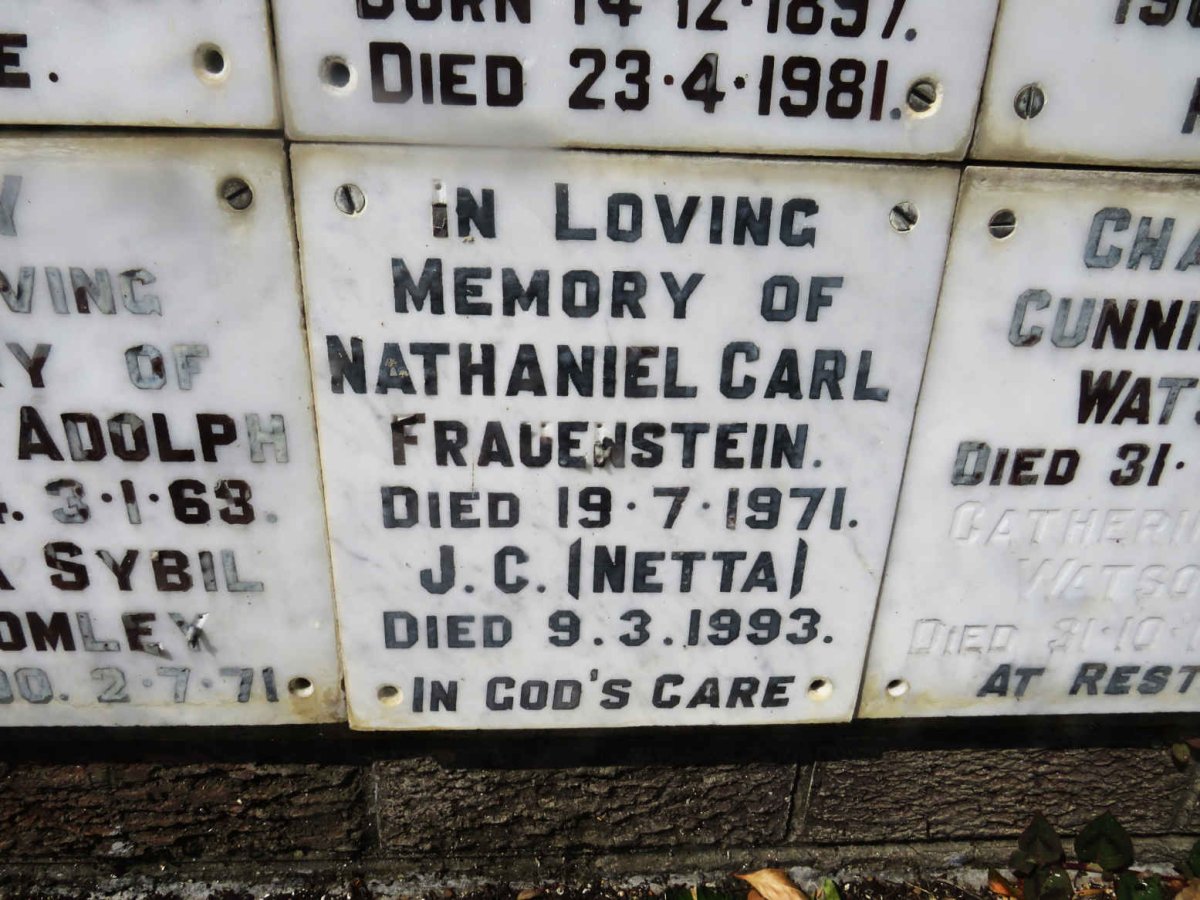 FRAUENSTEIN Nathaniel Carl -1971 &amp; J.C. -1993
