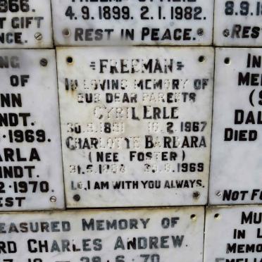 FREEMAN Cyril Erle 1891-1967 &amp; Charlotte Barbara FOSTER 1888-1969