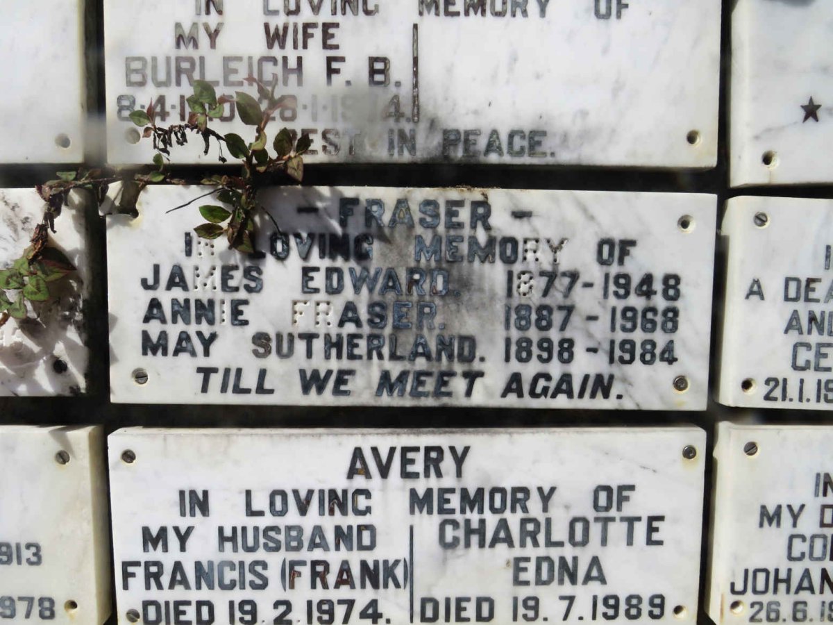 FRASER James Edward 1877-1948 :: FRASER Annie 1887-1968 :: SUTHERLAND May 1898-1984