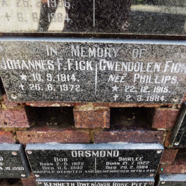 FICK Johannes F. 1914-1972 &amp; Gwendolen PHILLIPS 1915-1984