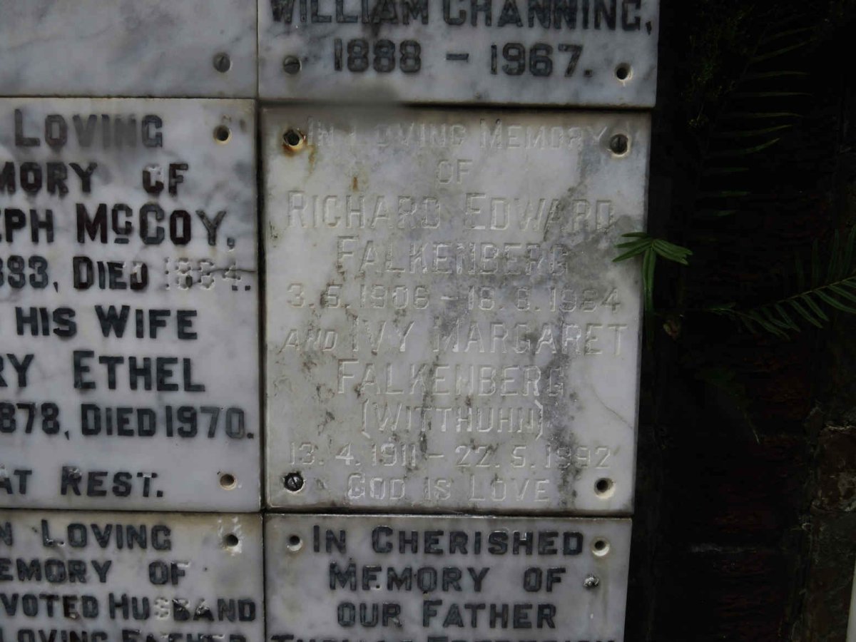 FALKENBERG Richard Edward 1906-1984 &amp; Ivy Margaret WITTHUHN 1911-1992