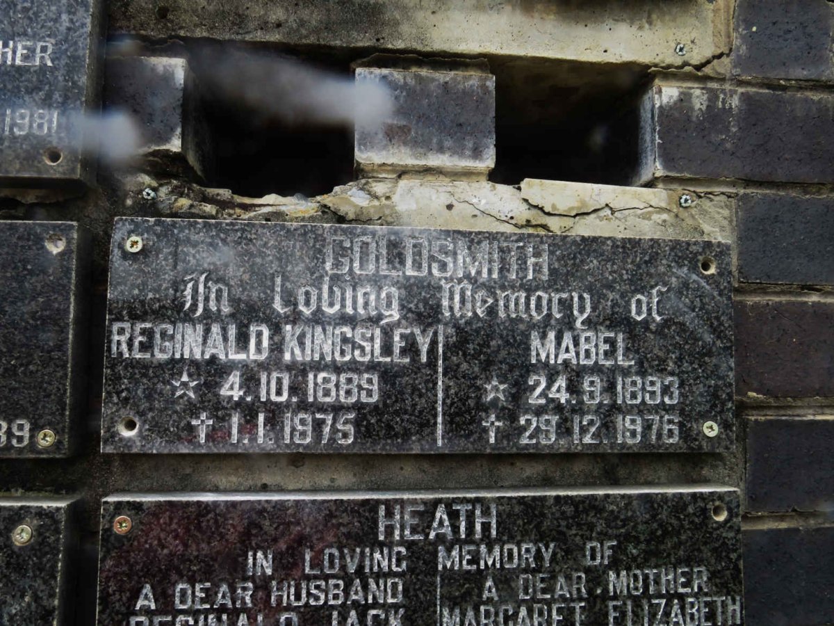 GOLDSMITH Reginald Kingsley 1889-1975 &amp; Mabel 1893-1976