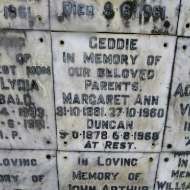 GEDDIE Duncan 1878-1968 &amp; Margaret Ann 1881-1960