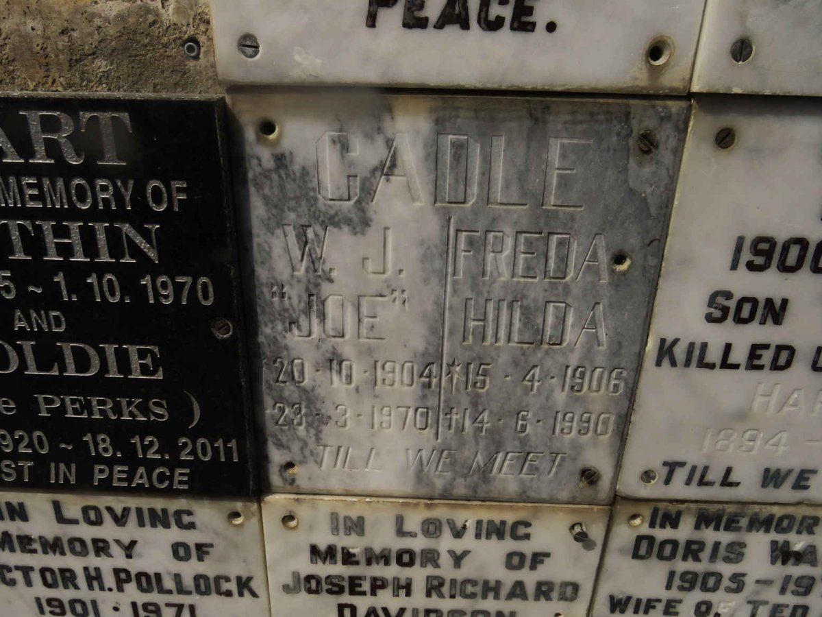 GADLE W.J. Joe 1904-1970 &amp; Freda Hilda 1906-1990