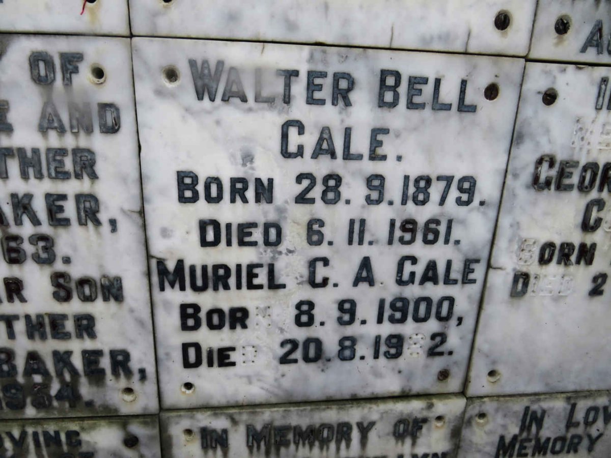 GALE Walter Bell 1879-1961 &amp; Muriel C.A. 1900-1982