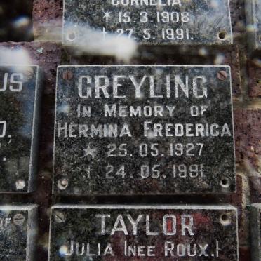 GREYLING Hermina Frederica 1927-1991