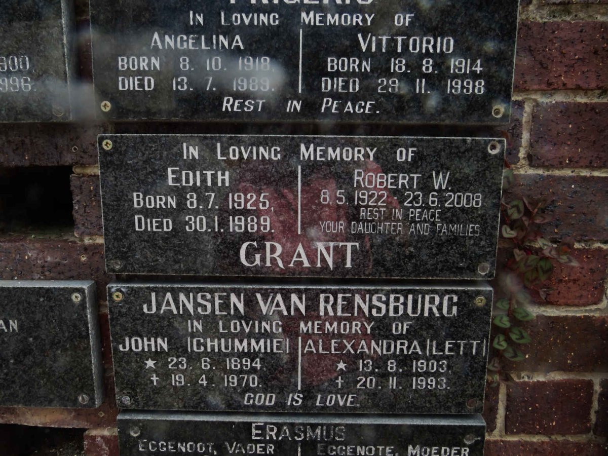 GRANT Robert W. 1922-2008 &amp; Edith 1925-1989