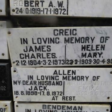 GREIG James Charles 1904-1973 & Helen Mary 1909-1990