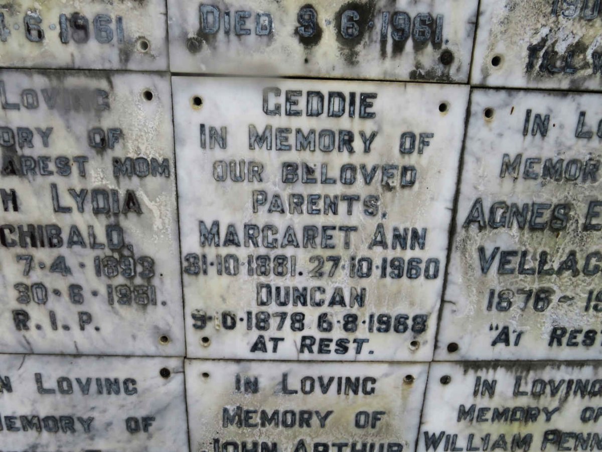 GEDDIE Duncan 1878-1968 &amp; Margaret Ann 1881-1960