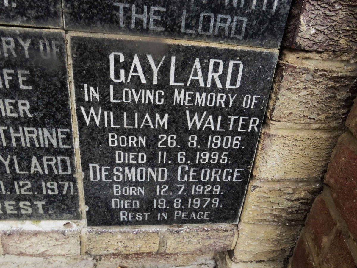 GAYLARD William Walter 1906-1995 :: GAYLARD Desmond George 1929-1979