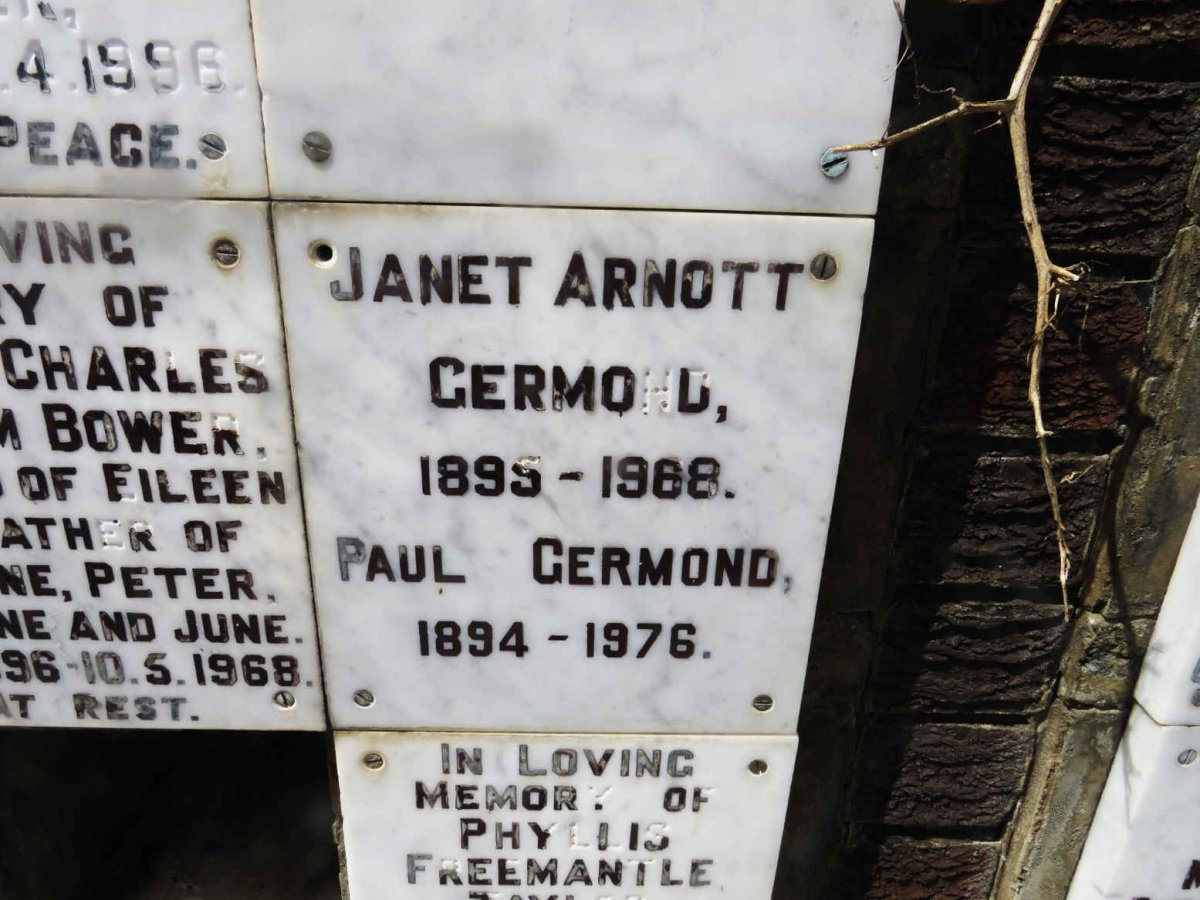 GERMOND Paul 1894-1976 &amp; Janet Arnott GERMOHD1895-1988