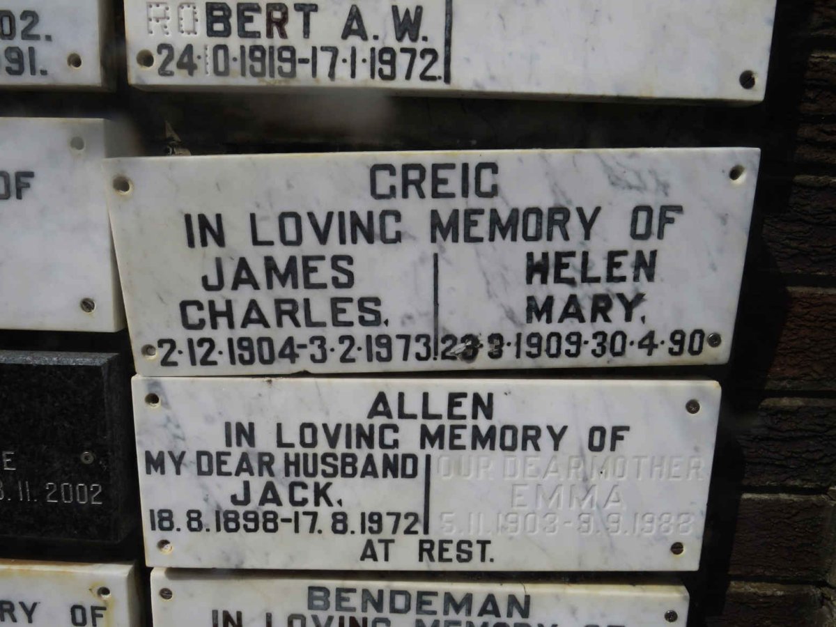 GREIG James Charles 1904-1973 & Helen Mary 1909-1990