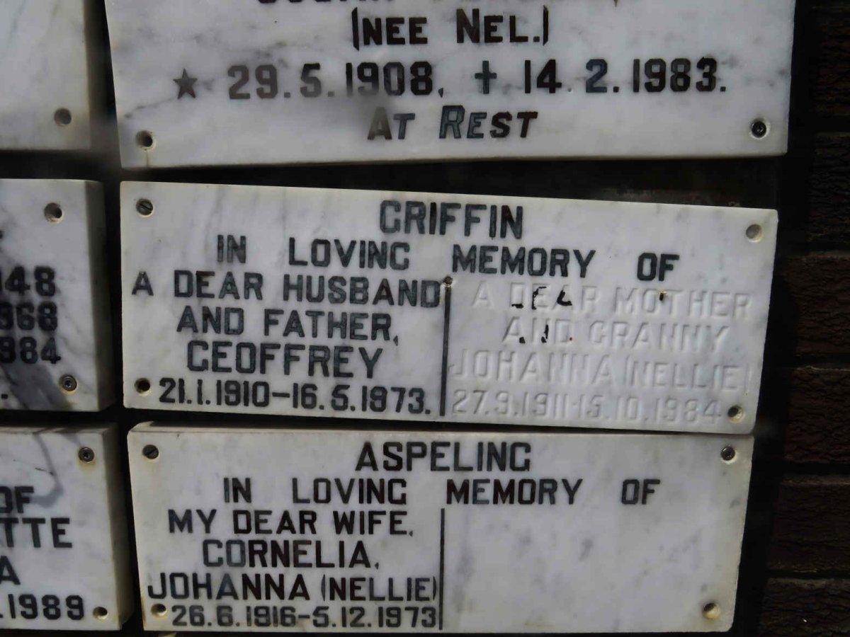 GRIFFEN Geoffrey 1910-1973 &amp; Johanna 1911-1984