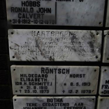 HARTSHORNE Cuthbert Edwin Owen 1903-1974 &amp; Dorothy May 1907-1995