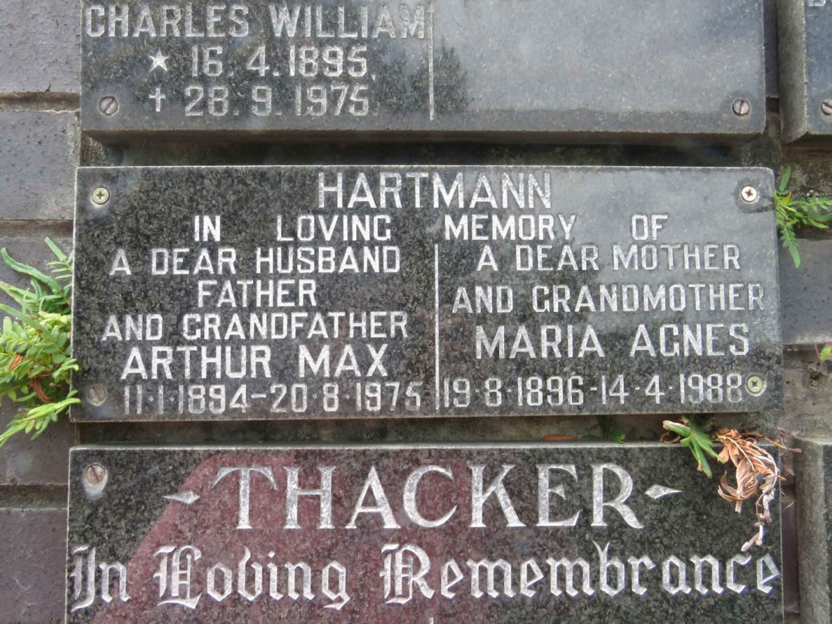 HARTMANN Arthur Max 1894-1975 &amp; Maria Agnes 1896-1988