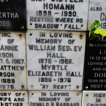 HALL William Sedley 1876-1966 &amp; Myrtle Elizabeth 1886-1976