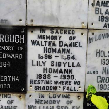 HOMANN Walter Daniel 1896-1964 &amp; Lily Sibylla 1898-1990