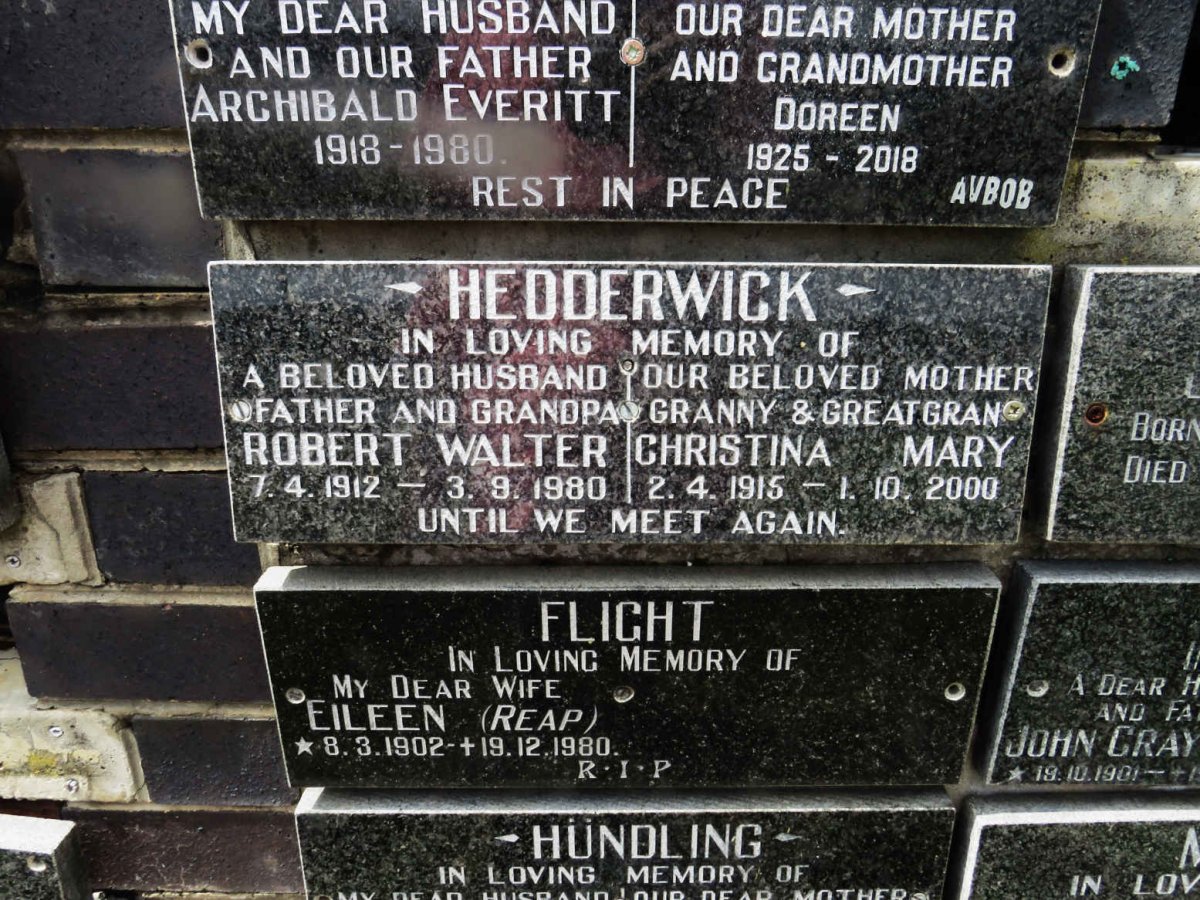HEDDERWICK Robert Walter 1912-1980 &amp; Christina Mary 1915-2000