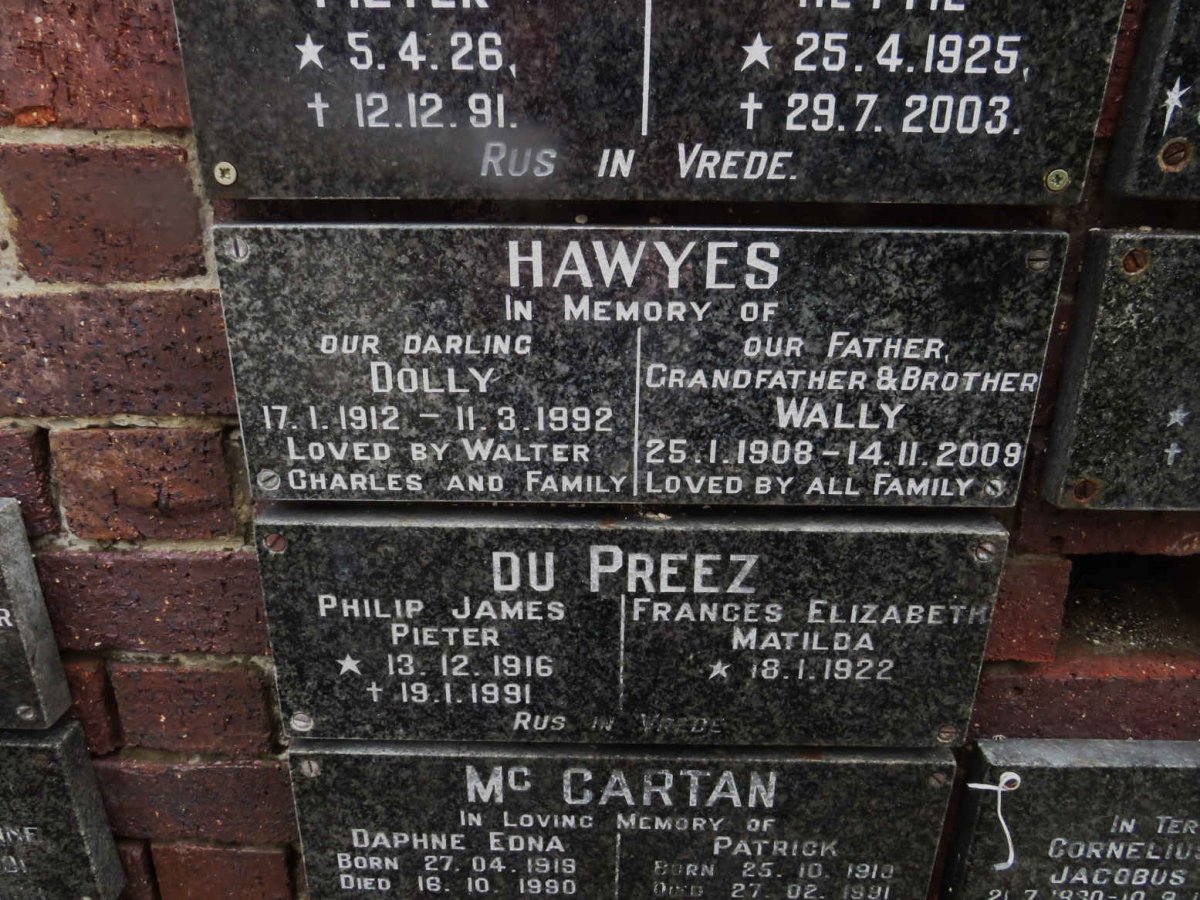 HAWYES Wally 1908-2009 &amp; Dolly 1912-1992