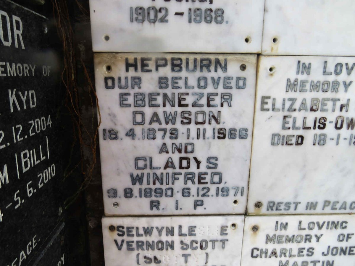 HEPBURN Ebenezer Dawson 1879-1966 &amp; Gladys Winifred 1890-1971