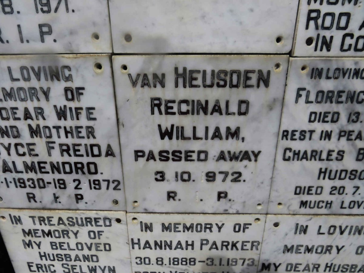 HEUSDEN Reginald William, van -1972