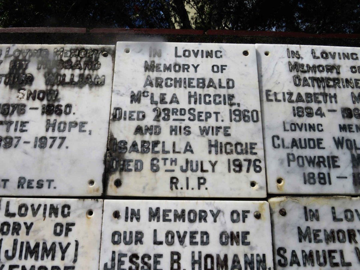 HIGGIE Archiebald McLea -1960 &amp; Isabella -1976